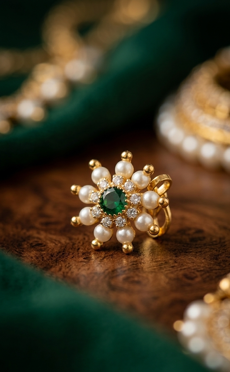 Floral Pearl Green Ring