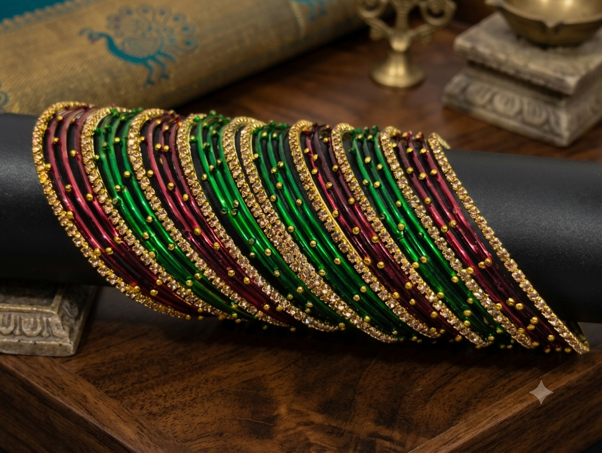 Green -Maroon metal bangle set -2.6