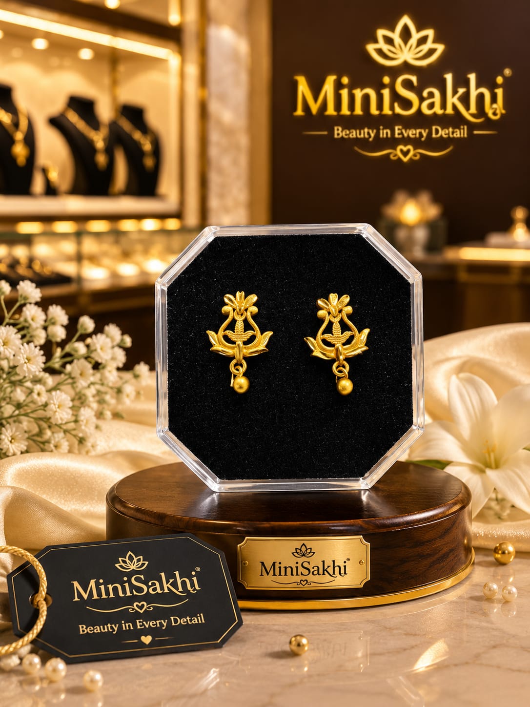Gold-Plated Traditional Lotus Drop Earrings