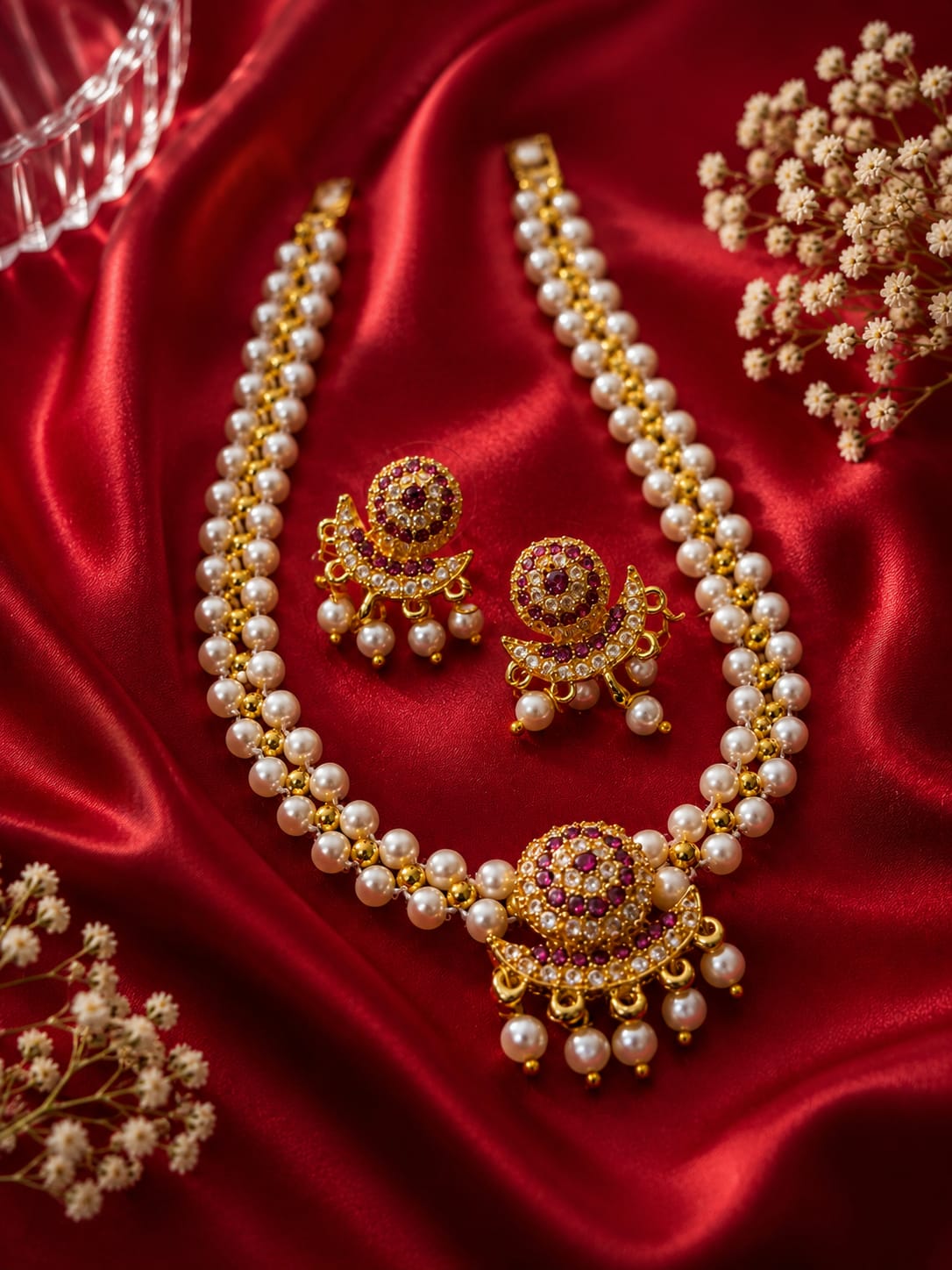 Pearl Necklace Set with Earrings