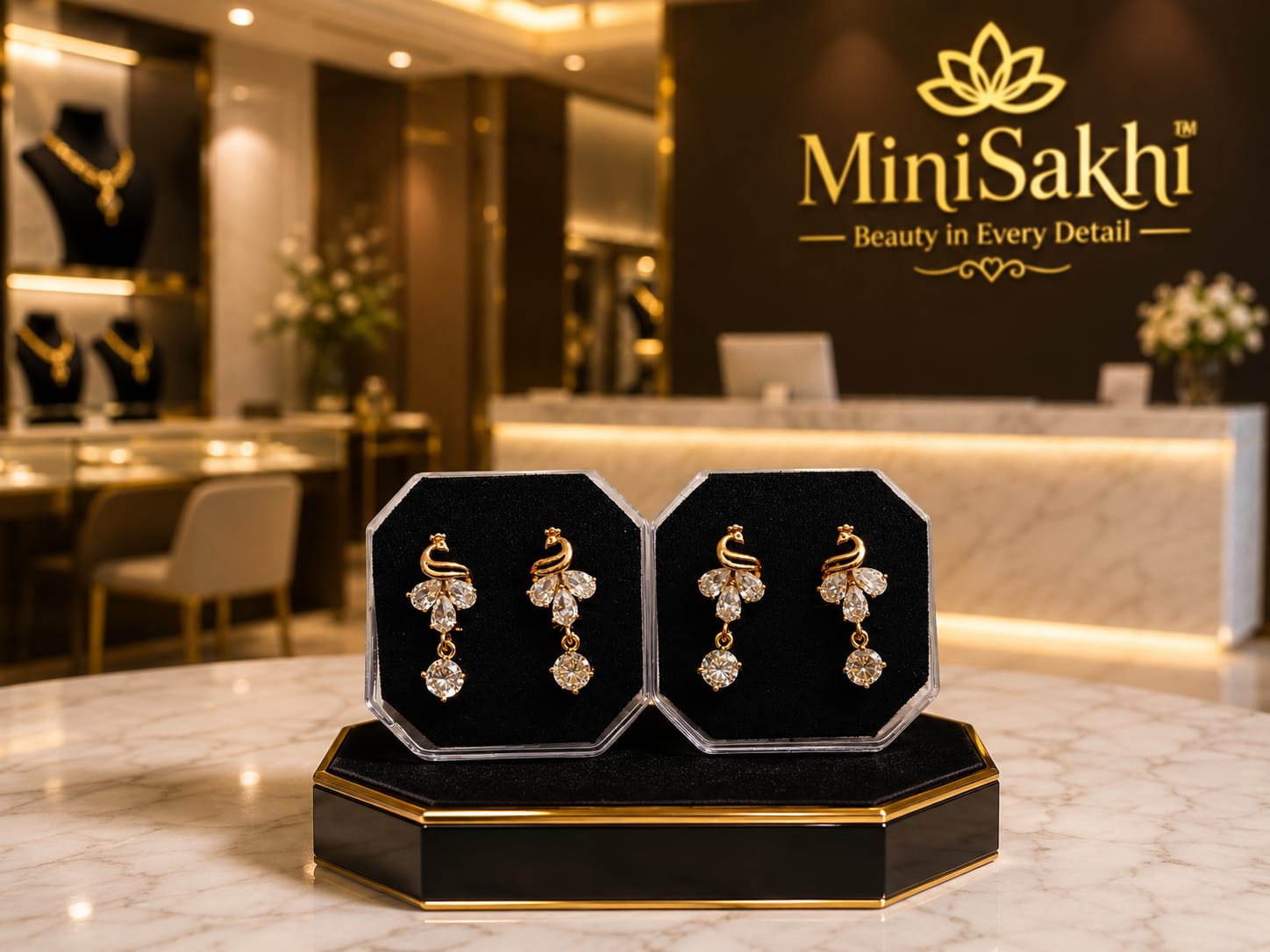 Gold-Plated Peacock Crystal Drop Earrings for Women